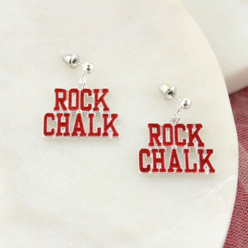 Kansas Rock Chalk Collegiate Slogan Earrings